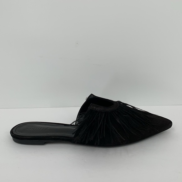 Schutz Chayla slide mule black feather trim horseshoe shoe elegant 9.5 - Picture 4 of 6